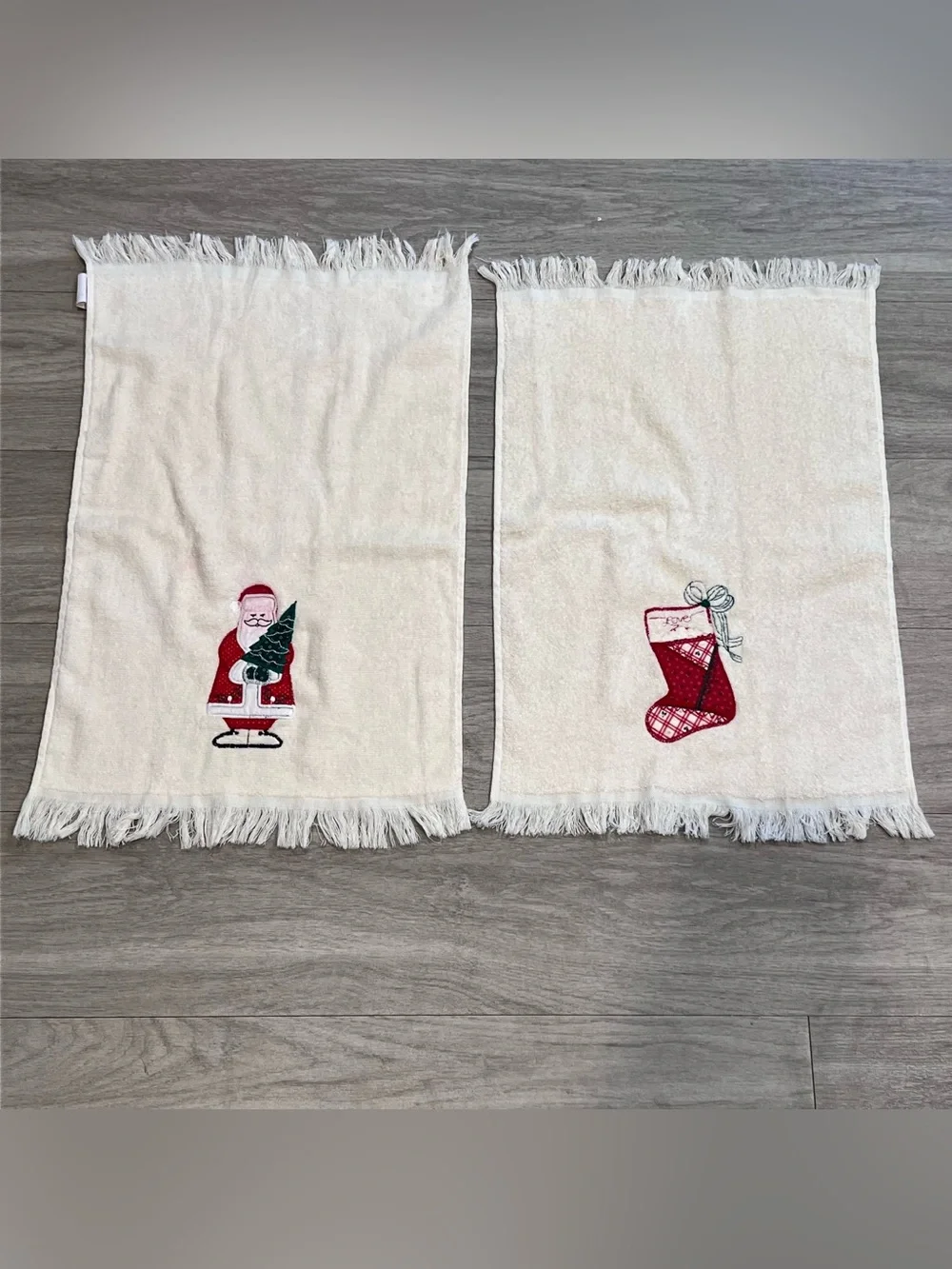 Vintage Cannon Christmas Guest Towels Set Santa Stocking Fringe USA